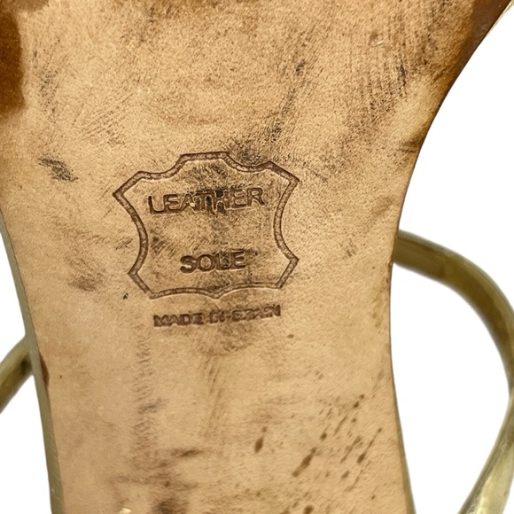 STUART WEITZMAN Gold Jewel Strappy Heels Sz 7 Leather Party Prom Event Wedding - Picture 12 of 14